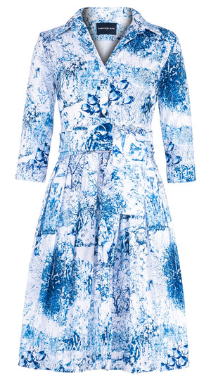 Audrey Dress #1 Shirt Collar 3/4 Sleeve Regular Length Cotton Stretch (Oceana Toile)