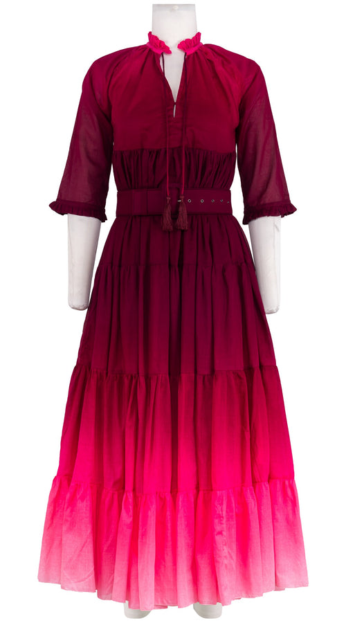 Eden Dress Crew Neck 3/4 Sleeve Maxi Length Cotton Musola (Ombre New)