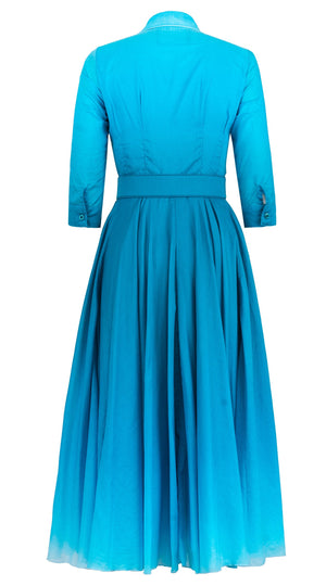 Aster Dress Shirt Collar 3/4 Sleeve Midi Length Cotton Musola (Ombre New)