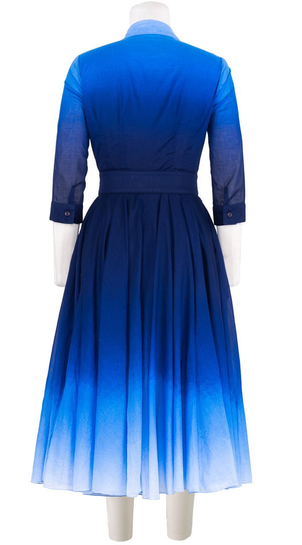 Aster Dress Shirt Collar 3/4 Sleeve Midi Length Cotton Musola (Ombre New)