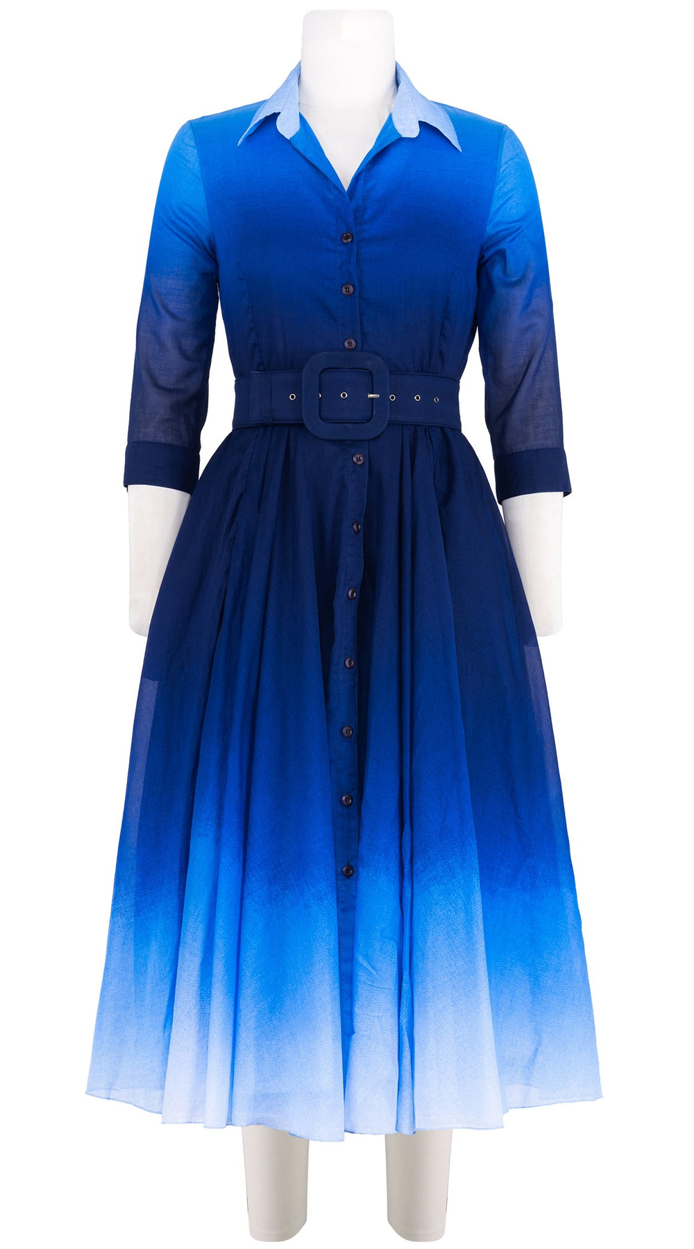 Aster Dress Shirt Collar 3/4 Sleeve Midi Length Cotton Musola (Ombre New)