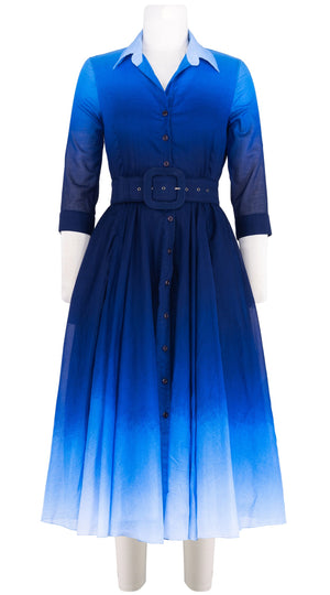 Aster Dress Shirt Collar 3/4 Sleeve Midi Length Cotton Musola (Ombre New)