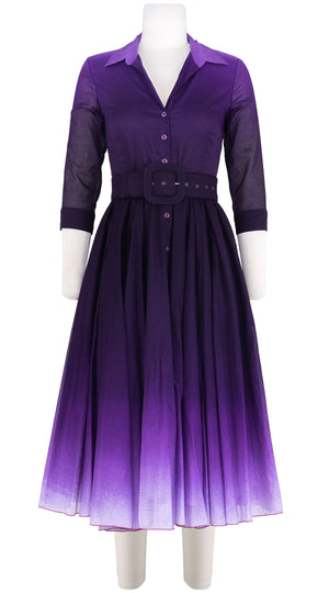 Aster Dress Shirt Collar 3/4 Sleeve Midi Length Cotton Musola (Ombre New)