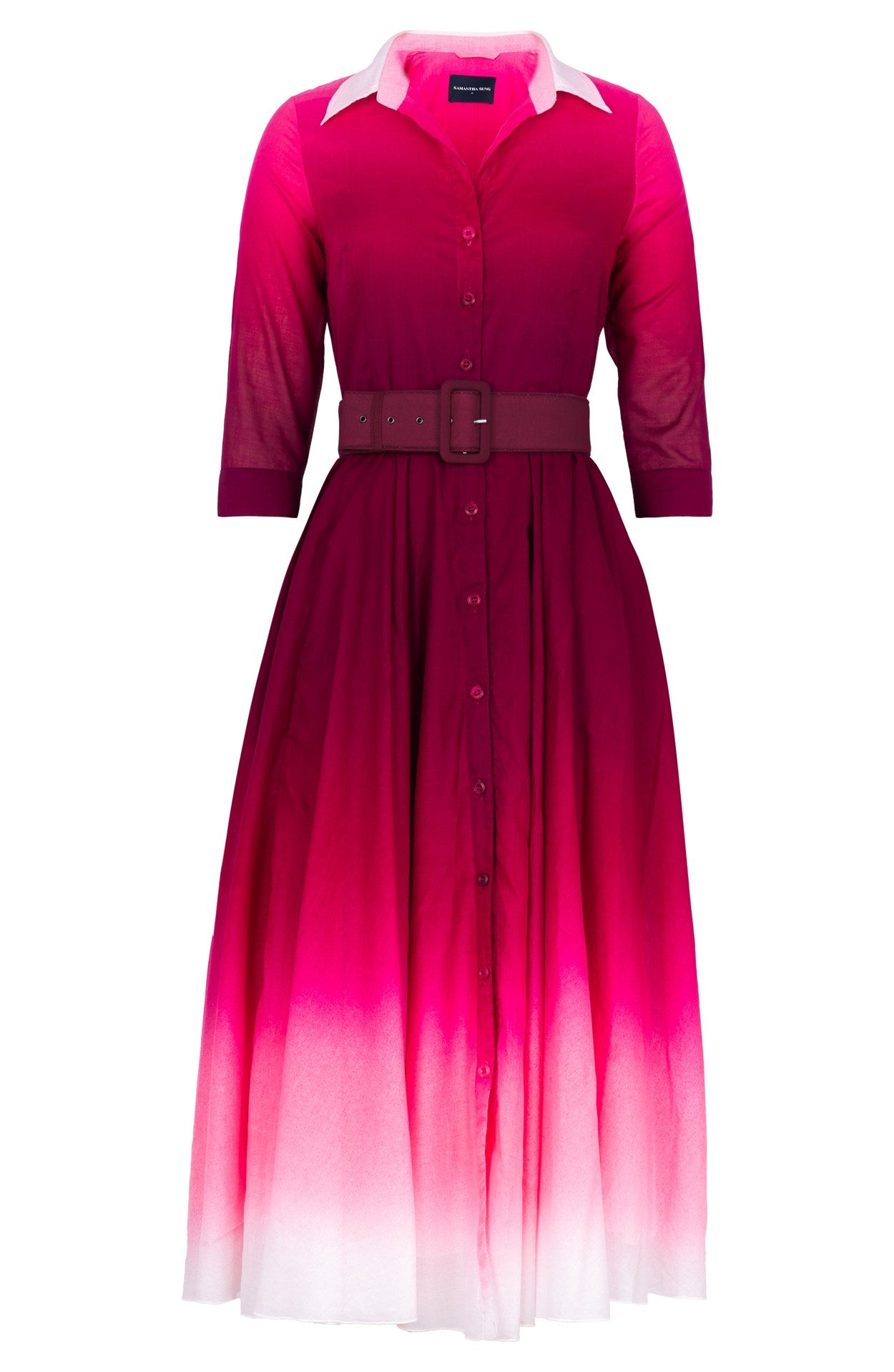 Aster Dress Shirt Collar 3/4 Sleeve Maxi Length Cotton Musola (Ombre P