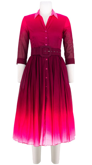 Aster Dress Shirt Collar 3/4 Sleeve Midi Length Cotton Musola (Ombre New)