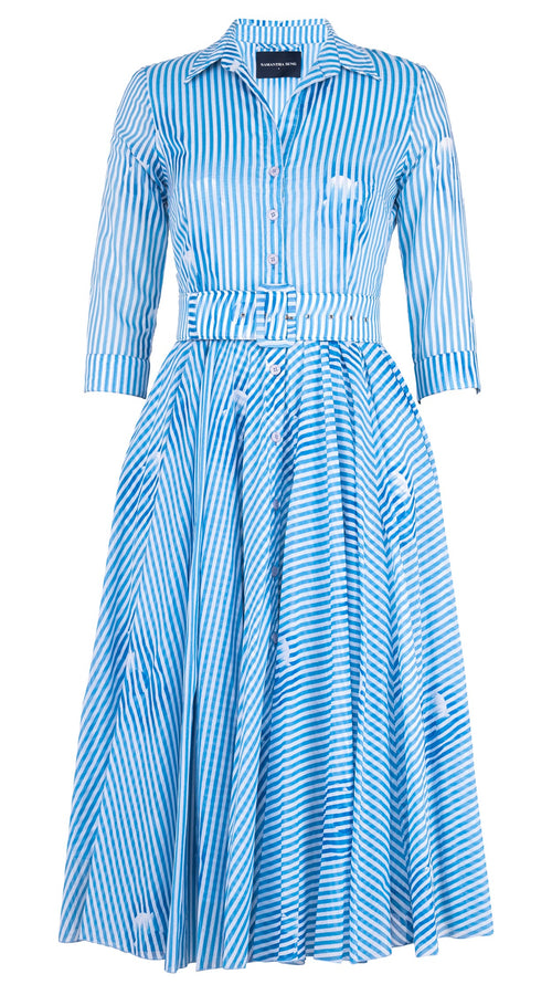 Aster Dress Shirt Collar 3/4 Sleeve Midi Length Cotton Musola (Oxford Stripe)