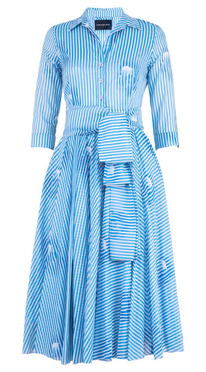 Aster Dress Shirt Collar 3/4 Sleeve Midi Length Cotton Musola (Oxford Stripe)