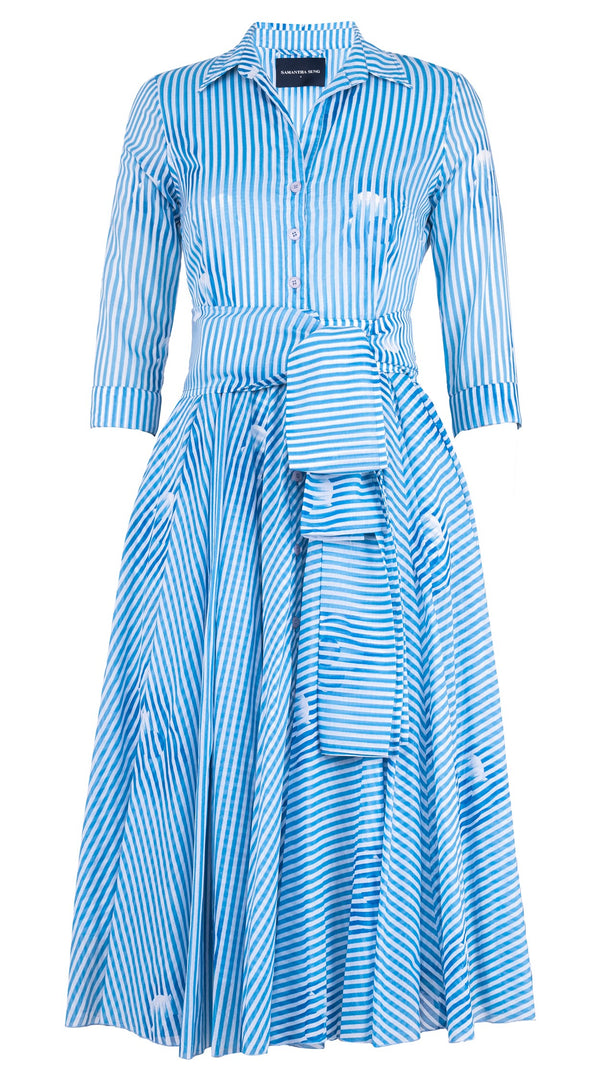 Aster Dress Shirt Collar 3/4 Sleeve Midi Length Cotton Musola (Oxford Stripe)