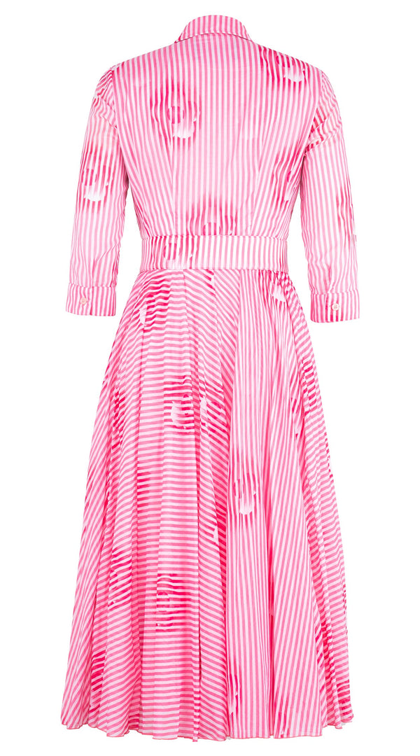 Aster Dress Shirt Collar 3/4 Sleeve Midi Length Cotton Musola (Oxford Stripe)