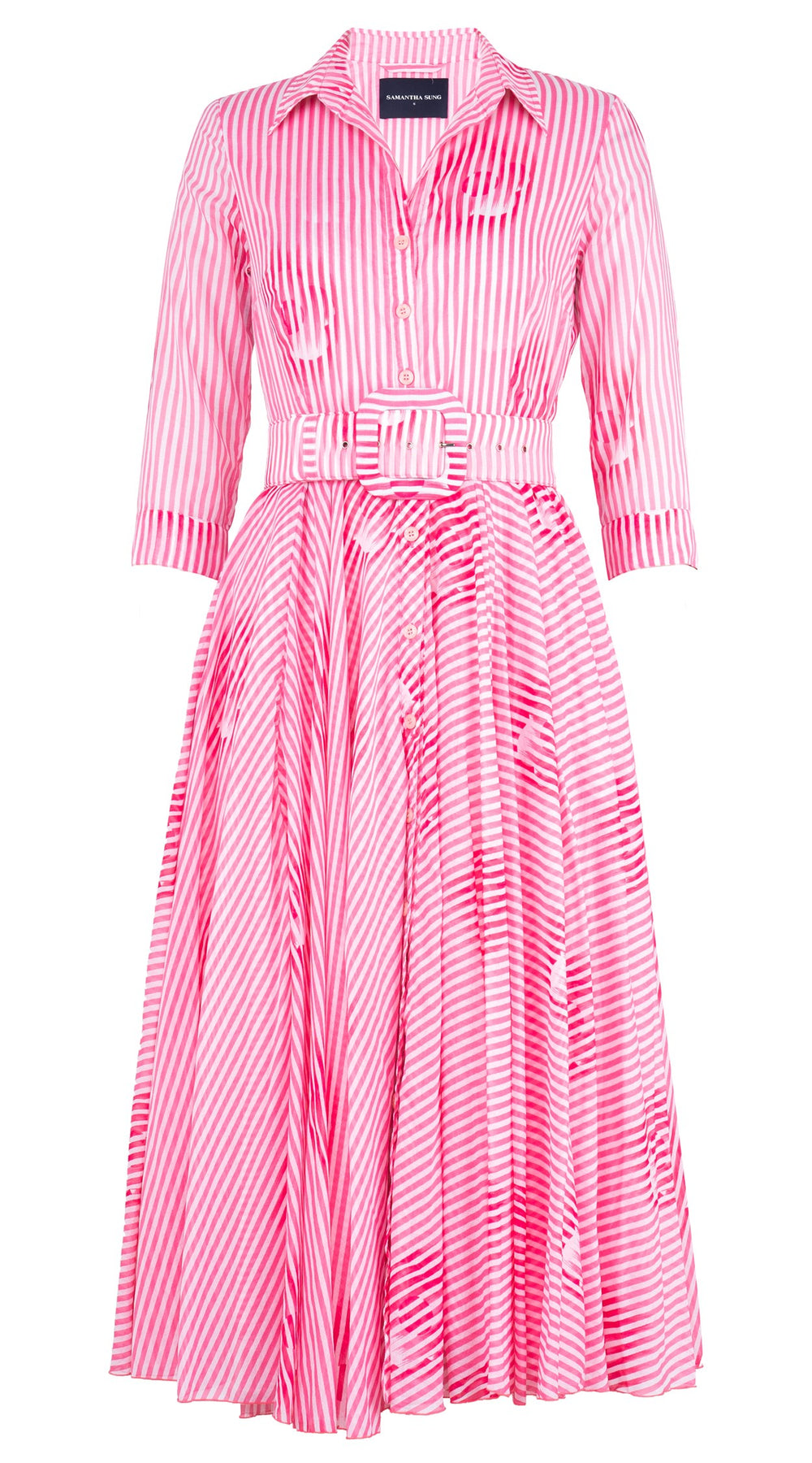 Aster Dress Shirt Collar 3/4 Sleeve Midi Length Cotton Musola (Oxford Stripe)