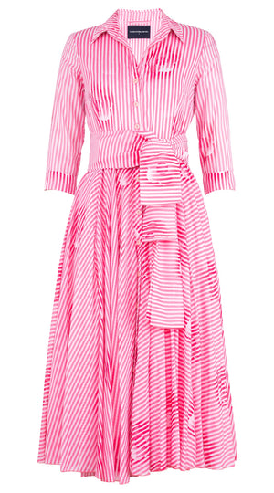 Aster Dress Shirt Collar 3/4 Sleeve Midi Length Cotton Musola (Oxford Stripe)