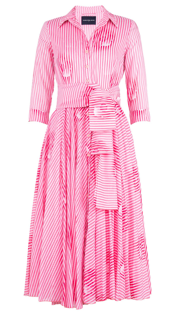 Aster Dress Shirt Collar 3/4 Sleeve Midi Length Cotton Musola (Oxford Stripe)