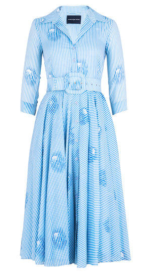 Aster Dress Shirt Collar 3/4 Sleeve Midi Length Musola (Oxford Stripe) @6