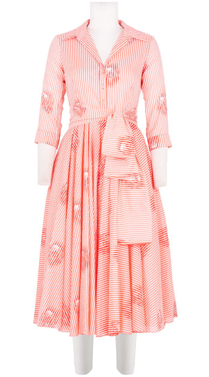 Aster Dress Shirt Collar 3/4 Sleeve Midi Length Cotton Musola (Oxford Stripe Small)