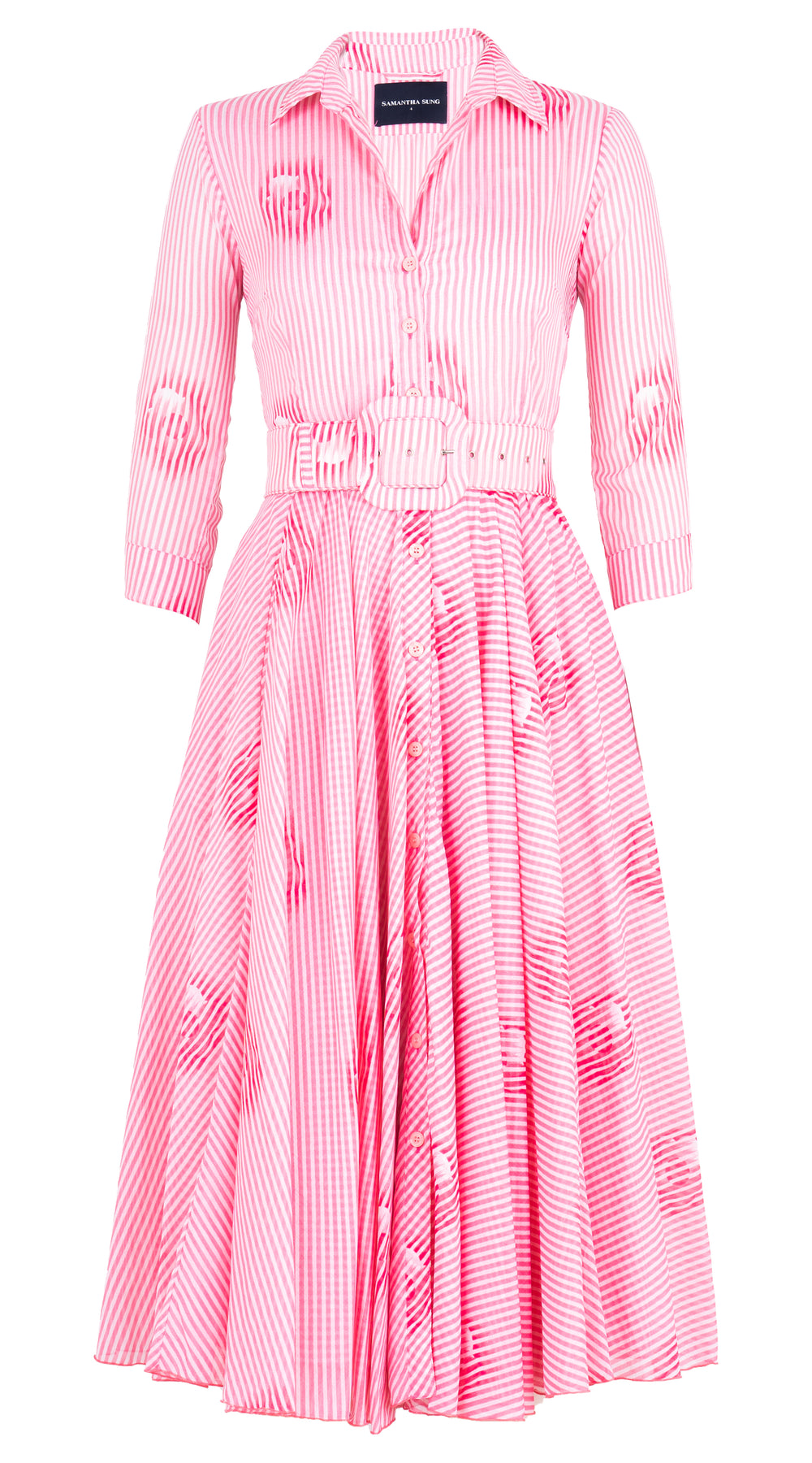 Aster Dress Shirt Collar 3/4 Sleeve Midi Length Musola (Oxford Stripe) @5