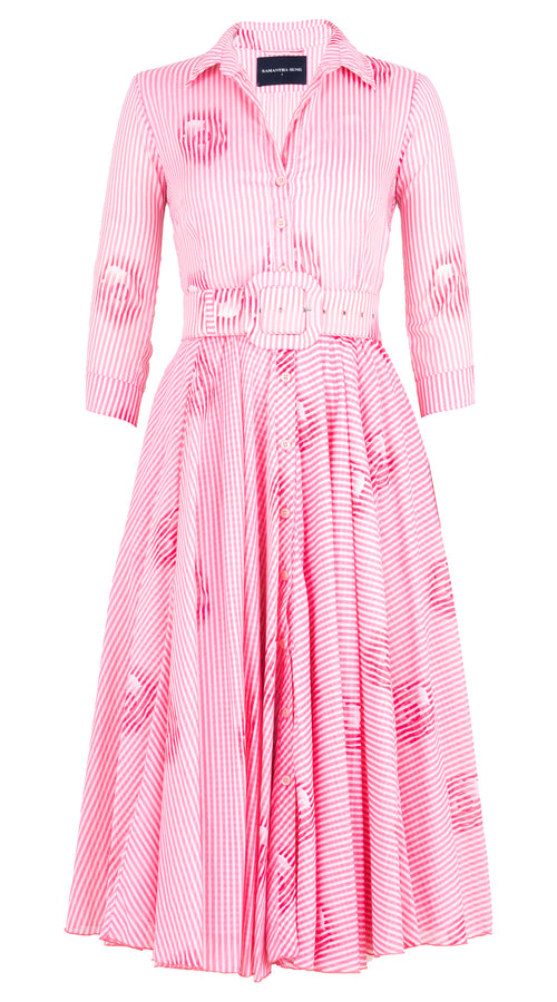 Aster Dress Shirt Collar 3/4 Sleeve Midi Length Musola (Oxford Stripe) @5