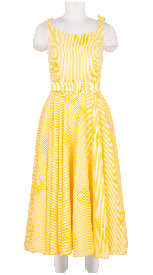 Aster Dress Tie Shoulder Midi Length Cotton Musola (Oxford Stripe Small)