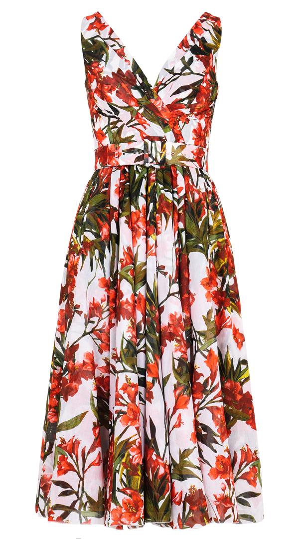 midi dress length in cm Vivien Dress V Neck Sleeveless Midi Length Musola (Paper Flower White)