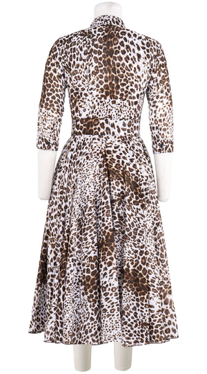 Aster Dress Shirt Collar 3/4 Sleeve Midi Length Musola (Pierre Leopard) @S