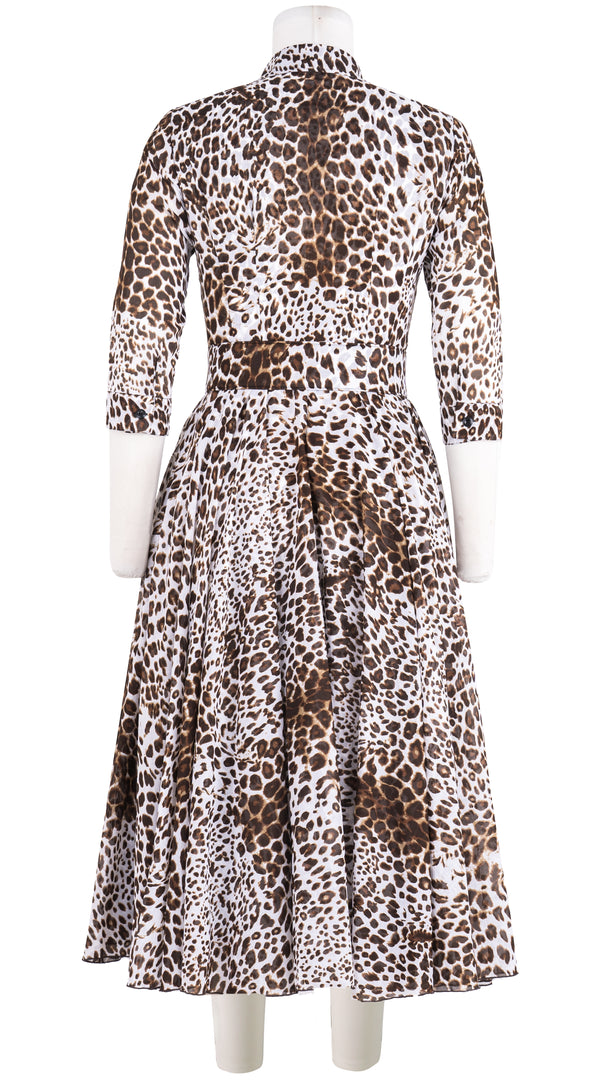 Aster Dress Shirt Collar 3/4 Sleeve Midi Length Musola (Pierre Leopard) @S