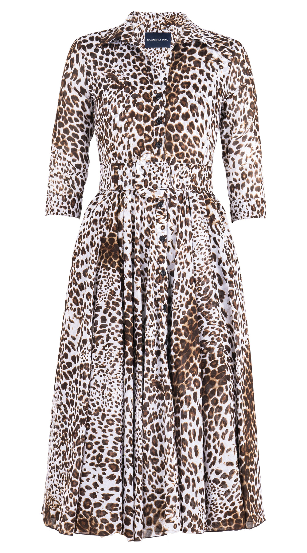 Aster Dress Shirt Collar 3/4 Sleeve Midi Length Musola (Pierre Leopard) @S
