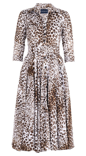 Aster Dress Shirt Collar 3/4 Sleeve Midi Length Musola (Pierre Leopard) @S