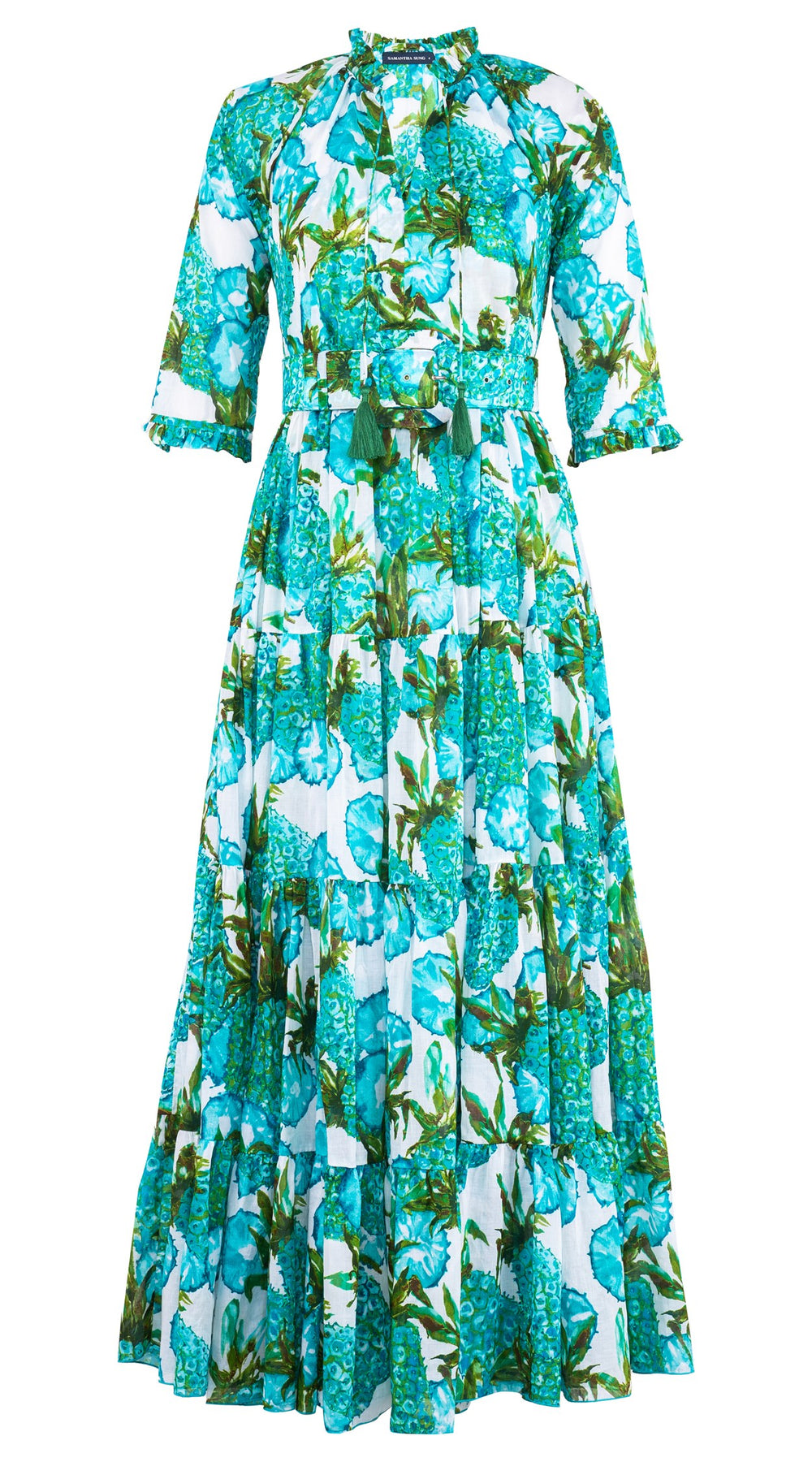 Eva Dress Crew Neck 3/4 Sleeve Maxi Length Cotton Musola (Pineapple Tree Big)
