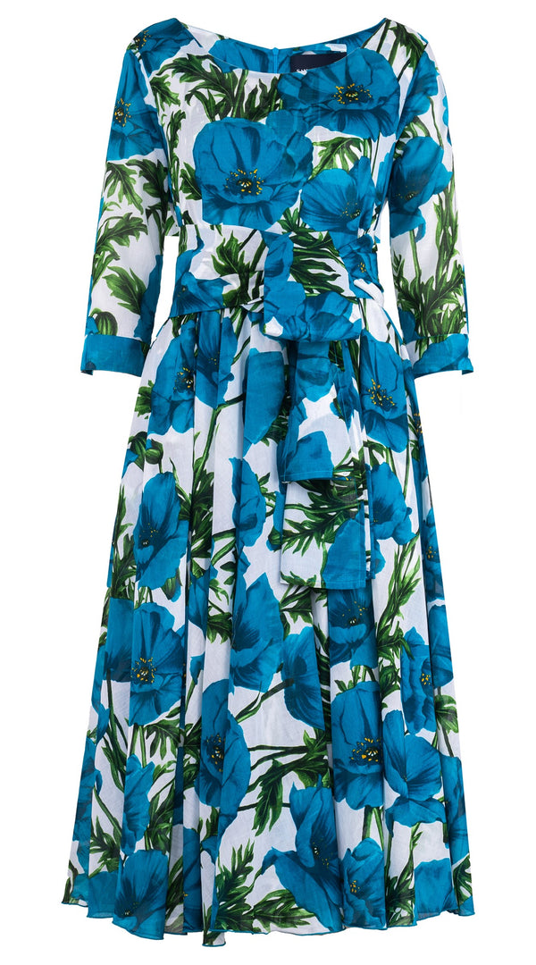 Aster Dress Round Neck 3/4 Sleeve Midi Length Cotton Musol (Poppy Poland Big)