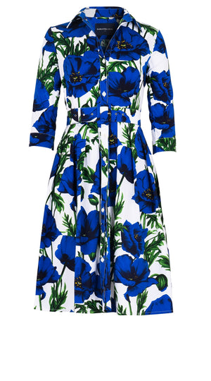 Audrey Dress #1 Shirt Collar 3/4 Sleeve Cotton Stretch (Poppy Poland Small)