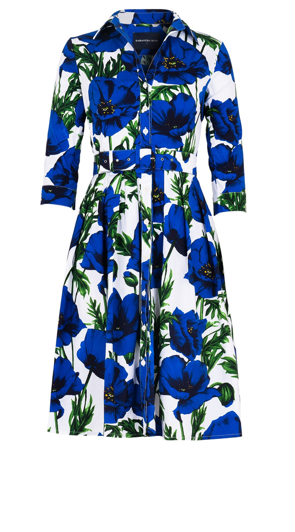 Audrey Dress #1 Shirt Collar 3/4 Sleeve Cotton Stretch (Poppy Poland Small)