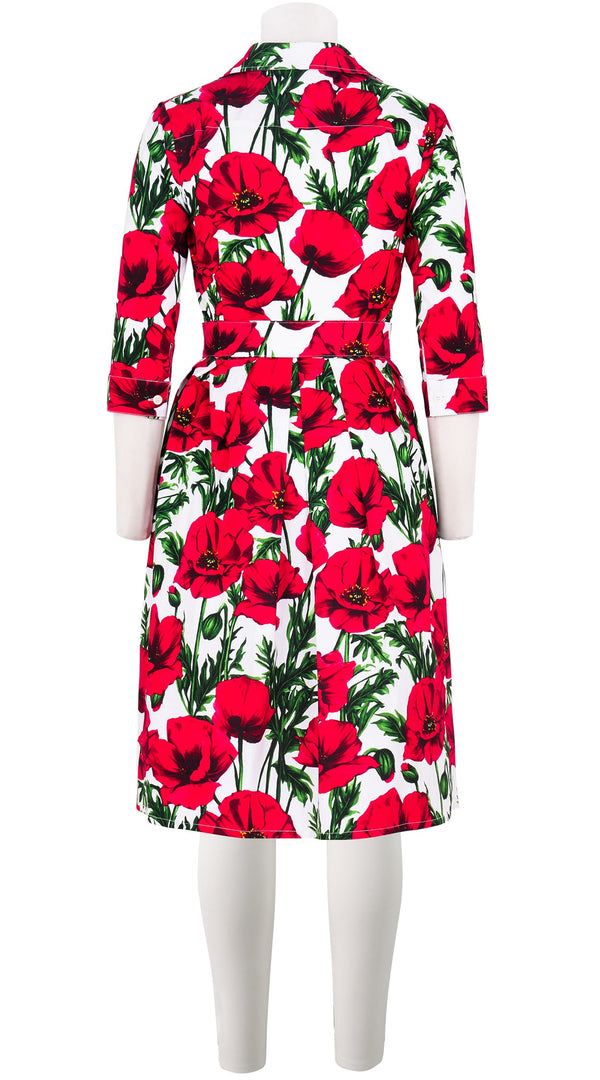 Audrey Dress #1 Shirt Collar 3/4 Sleeve Cotton Stretch (Poppy Poland Small)