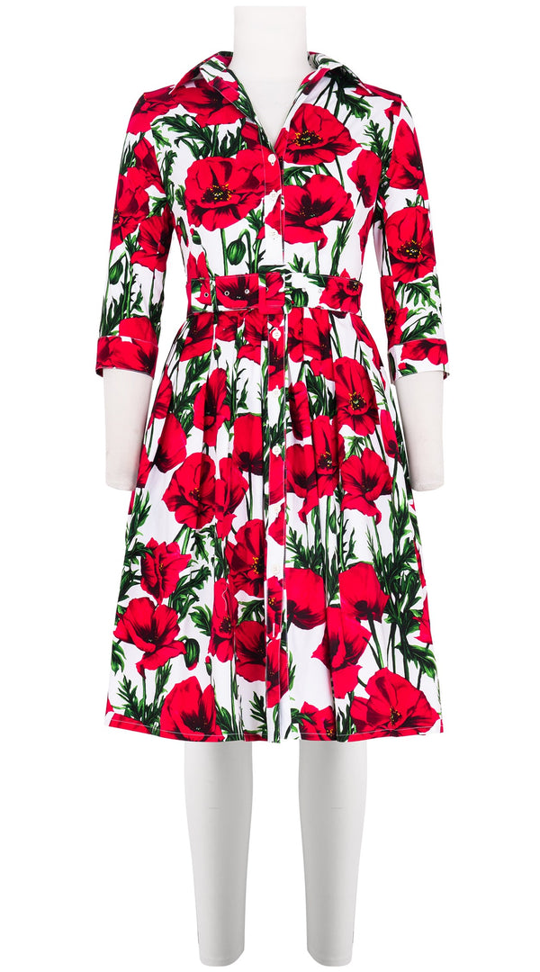 Audrey Dress #1 Shirt Collar 3/4 Sleeve Cotton Stretch (Poppy Poland Small)