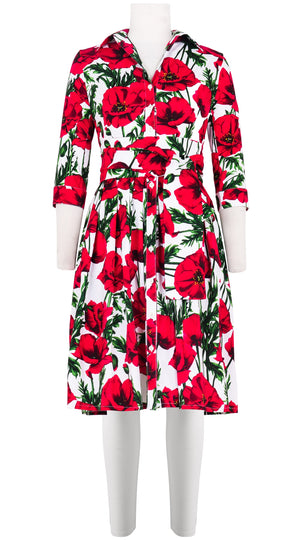 Audrey Dress #1 Shirt Collar 3/4 Sleeve Cotton Stretch (Poppy Poland Small)