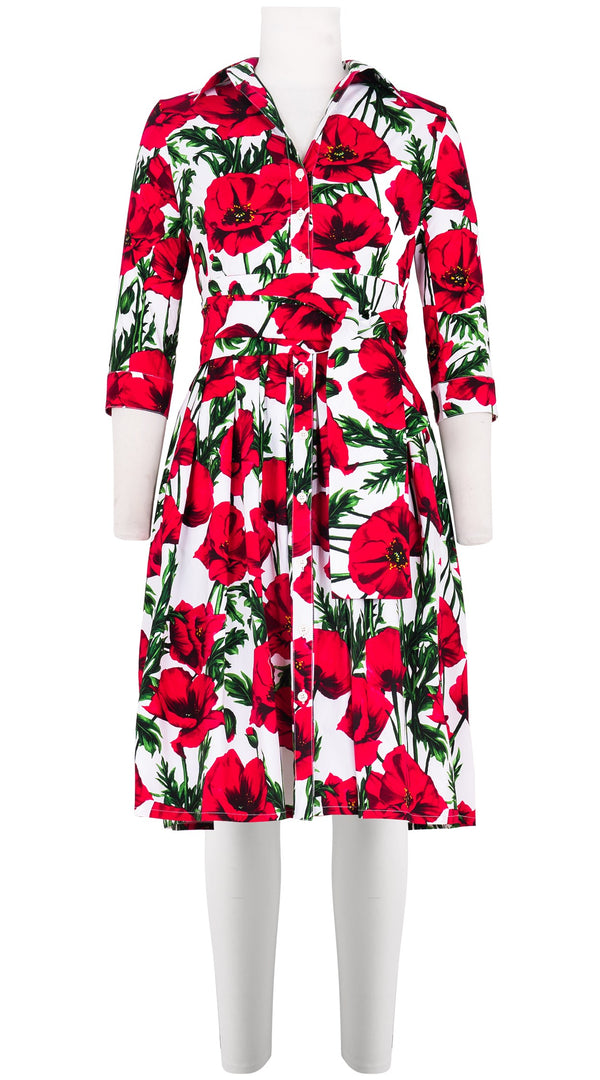 Audrey Dress #1 Shirt Collar 3/4 Sleeve Cotton Stretch (Poppy Poland Small)