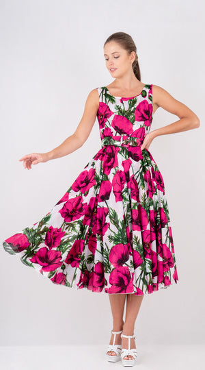 Aster  Dress Boat Neck Sleeveless Midi Length Cotton Musola (Poppy Poland Big)