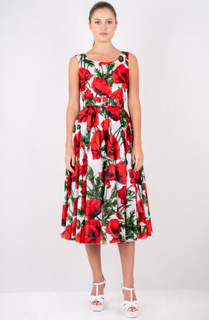 Aster  Dress Boat Neck Sleeveless Midi Length Cotton Musola (Poppy Poland Big)