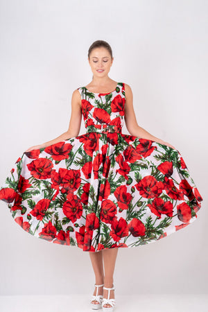 Aster  Dress Boat Neck Sleeveless Midi Length Cotton Musola (Poppy Poland Big)