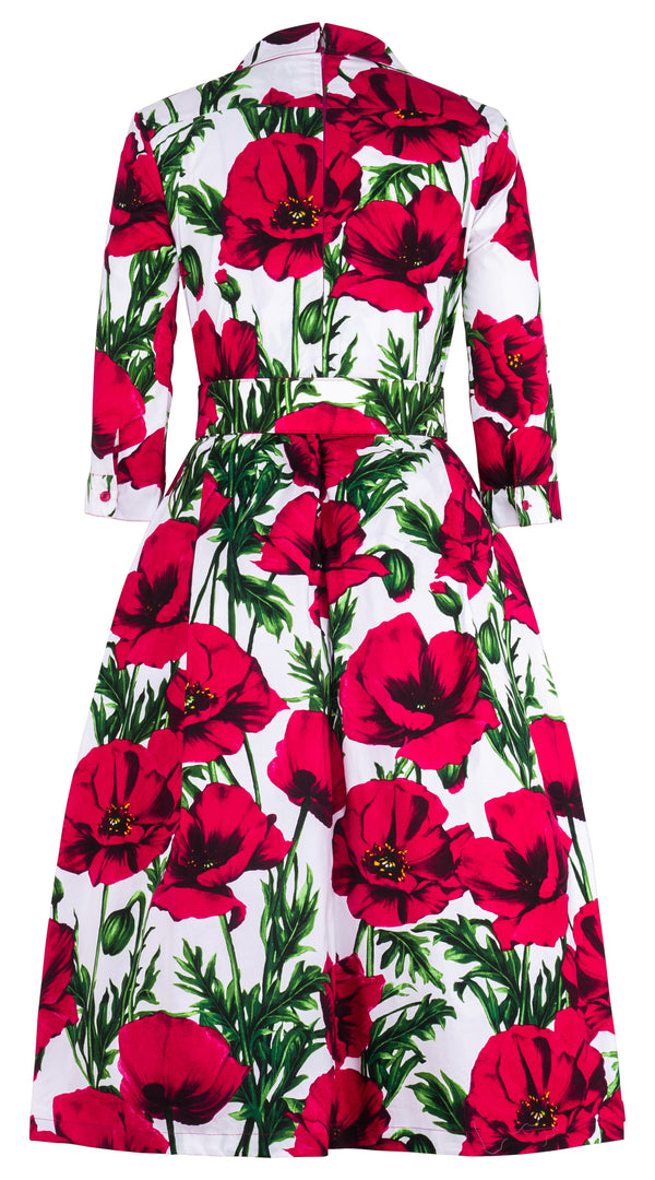 Lana Dress Shirt Collar 3/4 Sleeve Midi Length Cotton Stretch (Poppy Polland)