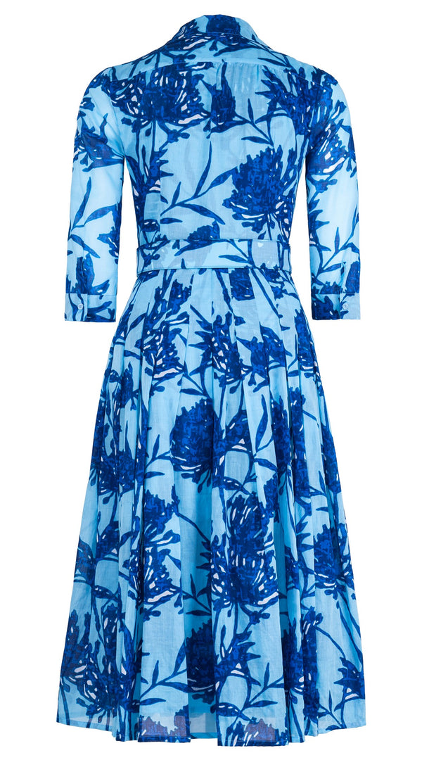 Audrey Dress #4 Shirt Collar 3/4 Sleeve Midi Length Cotton Musola (Primavery Silhouette Ground)