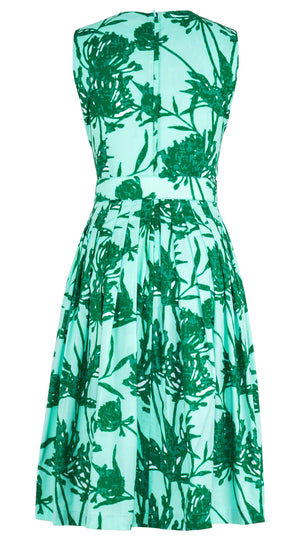 Florance Dress Crew Neck Sleeveless Long Length Cotton Stretch (Primavery Silhouette Ground)