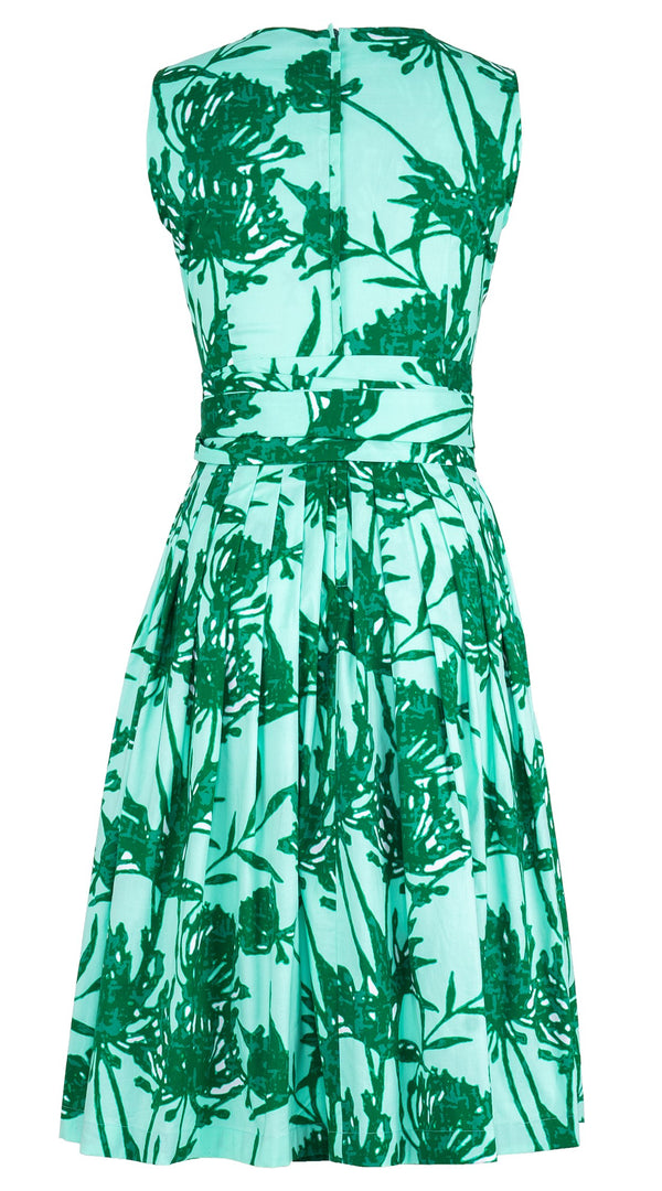 Florance Dress Crew Neck Sleeveless Long Length Cotton Stretch (Primavery Silhouette Ground)