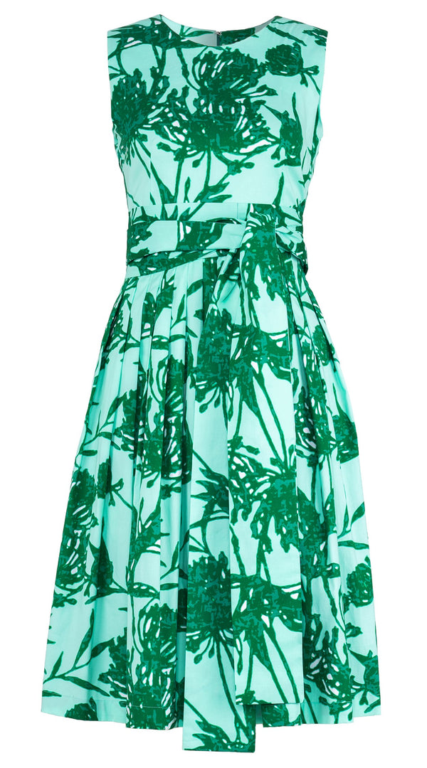 Florance Dress Crew Neck Sleeveless Long Length Cotton Stretch (Primavery Silhouette Ground)