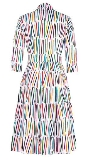 Audrey Dress #2 Shirt Collar 3/4 Sleeve Long Length Cotton Stretch (Prisma Pencil)