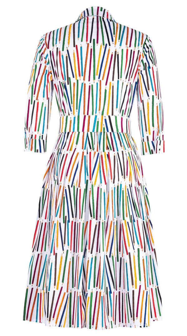 Audrey Dress #2 Shirt Collar 3/4 Sleeve Long Length Cotton Stretch (Prisma Pencil)
