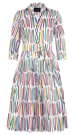 Audrey Dress #2 Shirt Collar 3/4 Sleeve Long Length Cotton Stretch (Prisma Pencil)