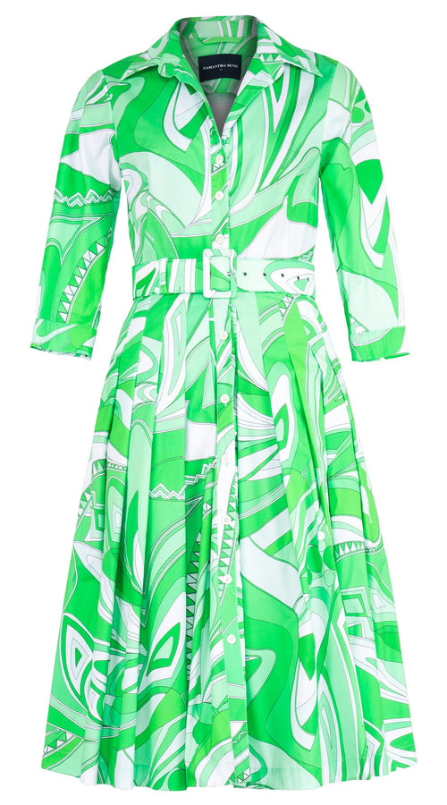 Audrey Dress #2 Shirt Collar 3/4 Sleeve Long Length Cotton Poplin (Pucciesque Africani)