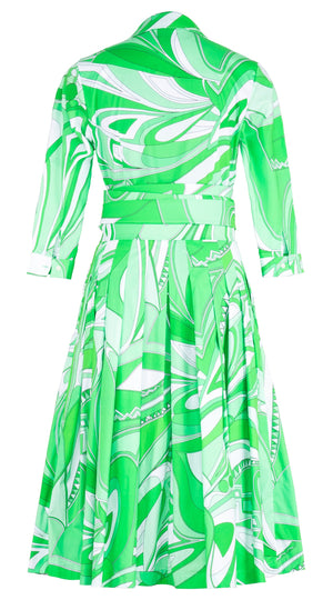 Audrey Dress #2 Shirt Collar 3/4 Sleeve Long Length Cotton Poplin (Pucciesque Africani)