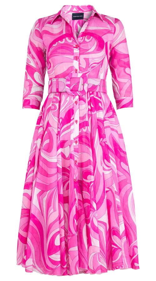 Aster Dress Shirt Collar 3/4 Sleeve Midi Length Cotton Musola (Pucciesque Graphic)