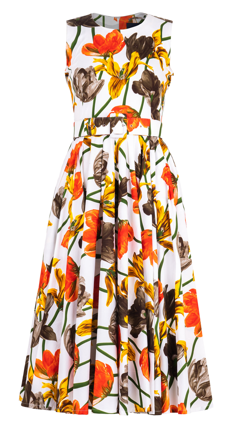 Abelia DRess Crew Neck Sleeveless Midi Length Cotton Stretch (Rambrandt Tulip) @2