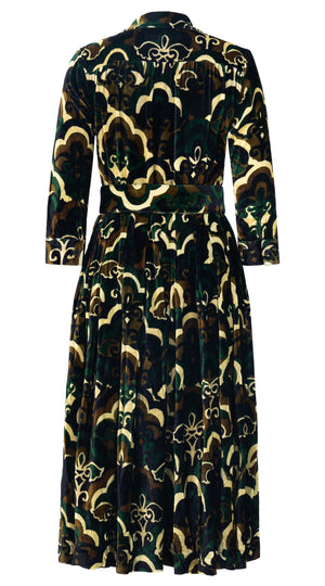 Audrey Dress #1 Shirt Collar 3/4 Sleeve Midi Length Silk Velvet (Retro Velvet)